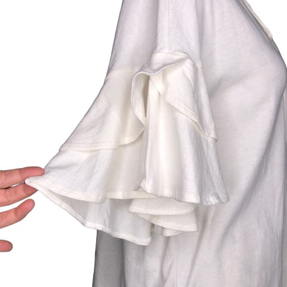 Worthington (M) Ruffle Short Bell Sleeve Split V Neck Blouse Tee Top Placket - Picture 8 of 12